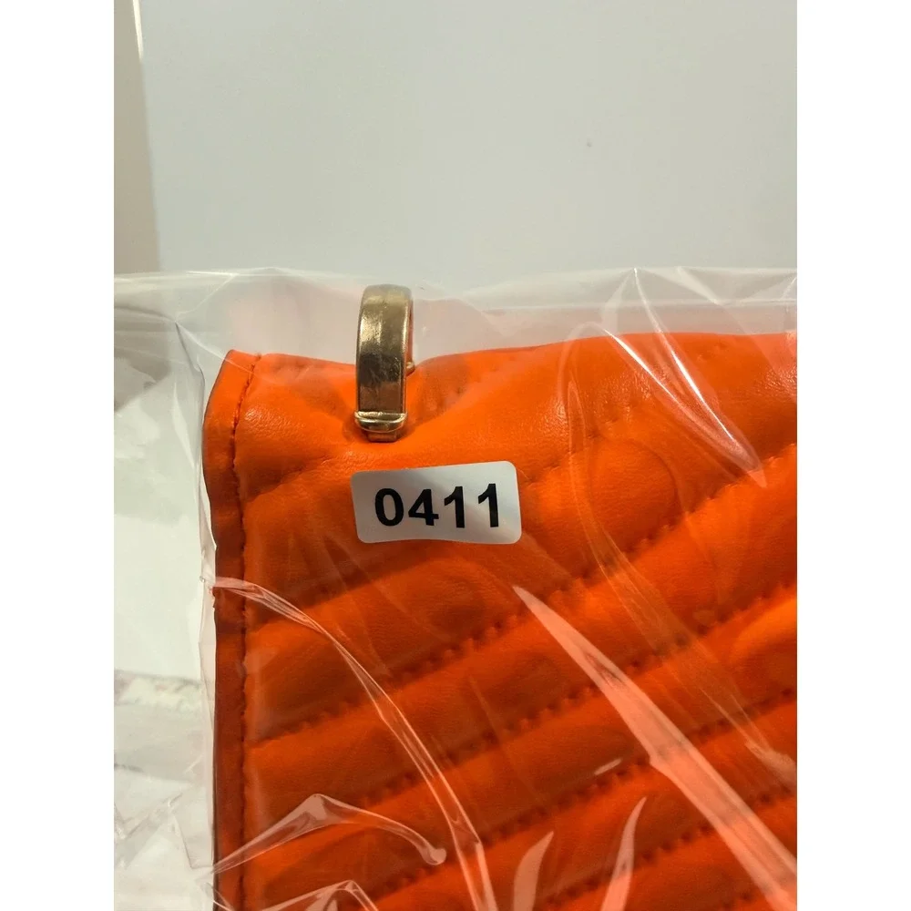 Unbranded Crossbody Bag Womens Small Orange Good Chevron Quilted Gold Chain